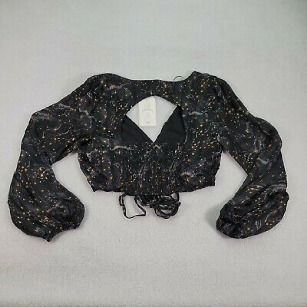 O.L.M. Celestial Star Long Sleeve Sparkle Thread Wrap Crop Top